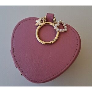 Compact Pink Heart Shaped Leatherette Jewelry Case Zipper Pocket Travel Storage